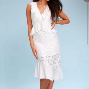 Finders Keepers kindred White asymmetrical midi dress Ruffle‎ Trim size L lace